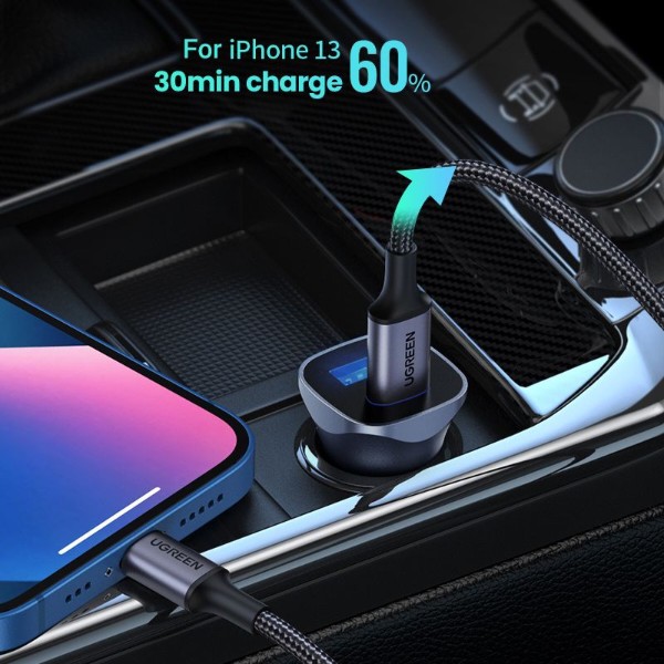 Фото - Автомобильное зарядное устройство UGREEN 2xUSB 30W USB-A + USB-C QC 4.0 EC305 (25845)