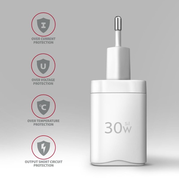 Фото - Сетевое зарядное устройство AXAGON QC3.0,4.0/AFC/FCP/PPS/Apple + PD type-C, 30W White (ACU-PQ30W)