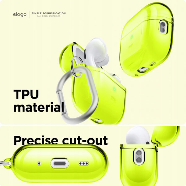 Фото - Чохол для навушників Elago Clear Hang Case Neon Yellow for Airpods Pro 2nd Gen (EAPP2CL-HANG-NYE)