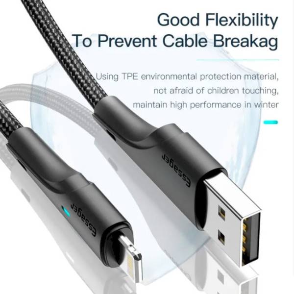Фото - Кабель Essager Rousseau 3A Fast Charging USB Lightning Cable 2m Black (EXCL-LSA01)