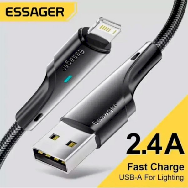 Фото - Кабель Essager Rousseau 3A Fast Charging USB Lightning Cable 2m Black (EXCL-LSA01)