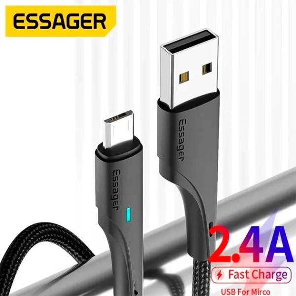 Фото - Кабель Essager Rousseau 3A Fast Charging USB Micro Cable 2m Black (EXCM-LSA01)