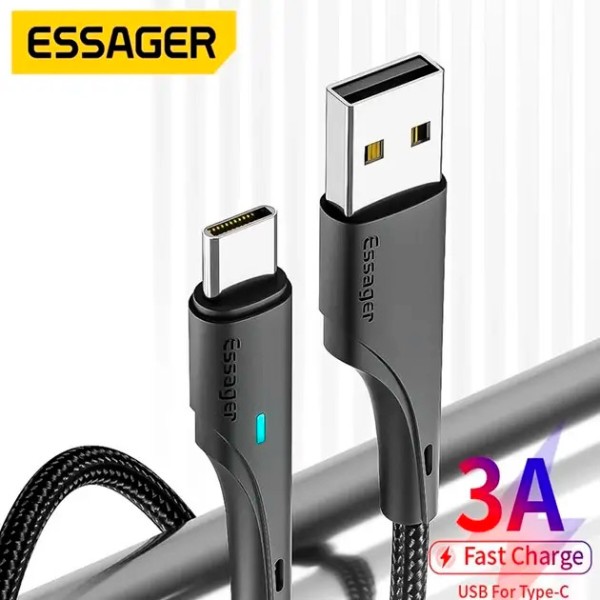 Фото - Кабель Essager Rousseau 3A Fast Charging USB Type C Cable 1m Black (EXCT-LS01)