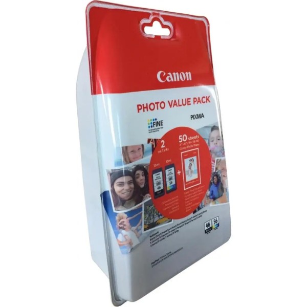 Фото - Картридж для струйных МФУ и принтеров Canon PG-46/CL-56 Multipack Black+Color + фотобумага 4х6 210 г/м2 50 листов (9059B006AA)