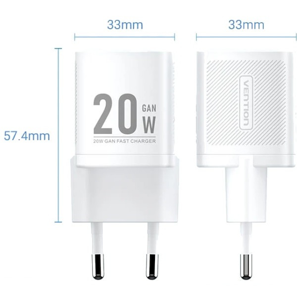 Фото - Сетевое зарядное устройство Vention 20W PD 1xUSB-C White (FEPW0-EU)