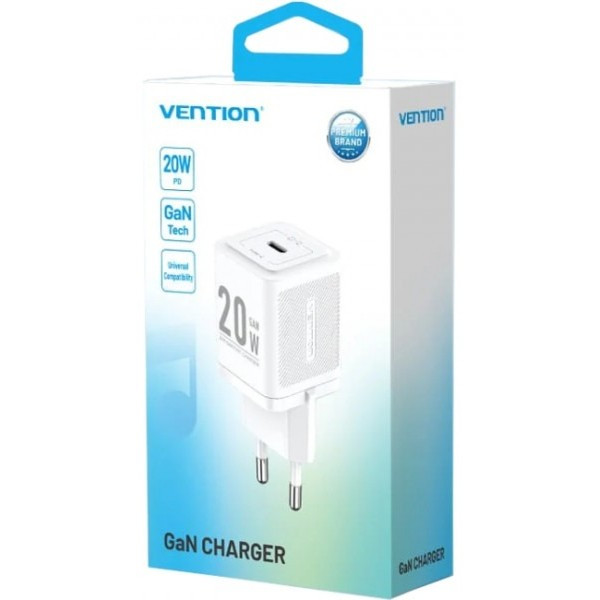 Фото - Сетевое зарядное устройство Vention 20W PD 1xUSB-C White (FEPW0-EU)