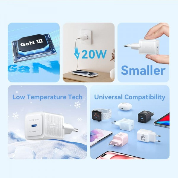 Фото - Сетевое зарядное устройство Vention 20W PD 1xUSB-C White (FEPW0-EU)