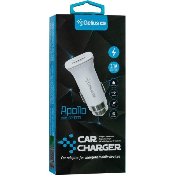 Фото - Автомобільний зарядний пристрій Gelius Pro Apollo GP-CC01 2USB 3.1A + Cable Type-C White (71435)
