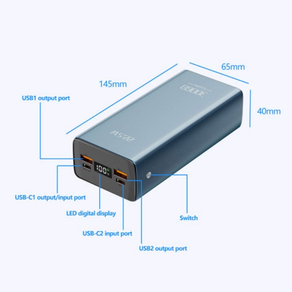 Фото - Батарея мобильная Earldom ET-PD36 30000mAh Metal Alloy QC3.0/PD2.0/PD3.0/22.5W Dark Blue (PB-000124)