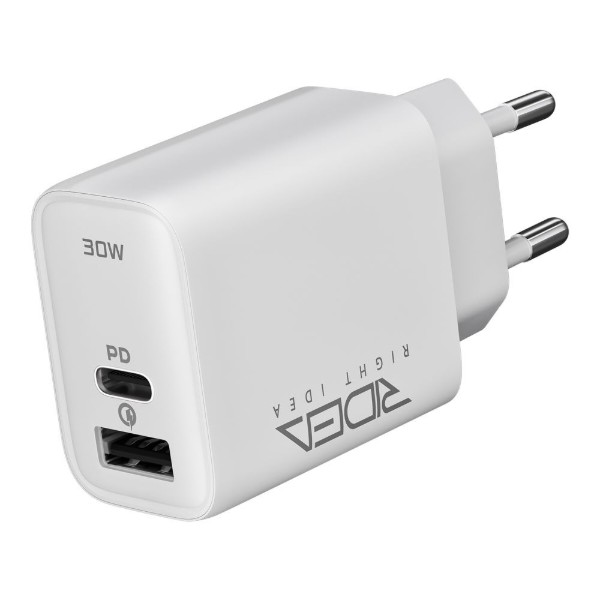 Фото - Сетевое зарядное устройство Ridea Turbo 1USB/1USB-C QC/PD 30W White (RW-30120)