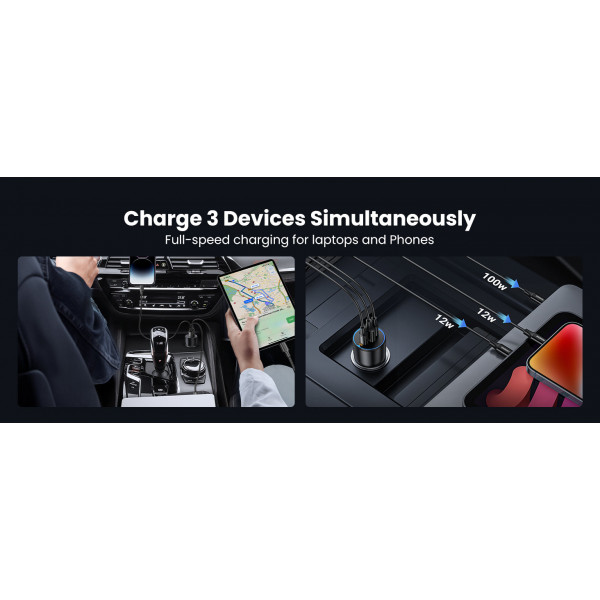 Фото - Автомобільний зарядний пристрій UGREEN 3xUSB 130W (2xUSB-C+USB-A) QC 3.0 Black (EC705) (35025)