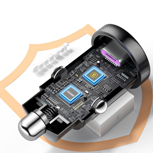 Фото - Автомобильное зарядное устройство Essager Gyroscope Mini Charger USB-A + USB-A 30W Blue (ECC2A-TL03)
