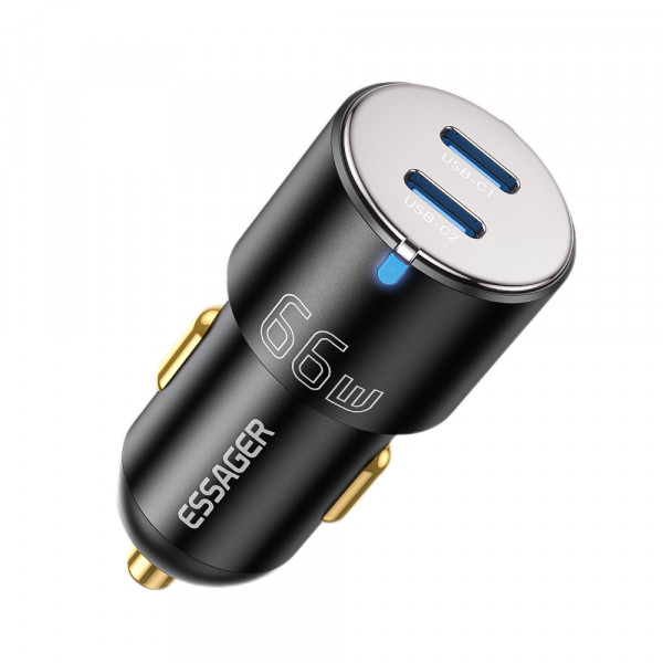Фото - Автомобільний зарядний пристрій Essager City Dual Type-C Car Charger 66W Black (ECC2C-FF01)