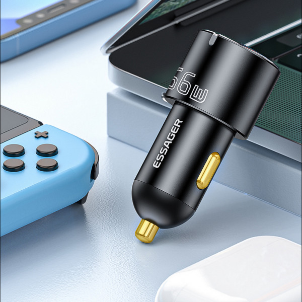 Фото - Автомобільний зарядний пристрій Essager City Dual Type-C Car Charger 66W Black (ECC2C-FF01)
