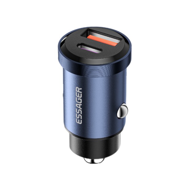 Фото - Автомобільний зарядний пристрій Essager Gyroscope Mini Charger USB-A + Type-C 30W Blue (ECCAC-TL03)