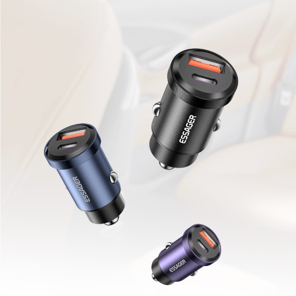 Фото - Автомобільний зарядний пристрій Essager Gyroscope Mini Charger USB-A + Type-C 30W Blue (ECCAC-TL03)
