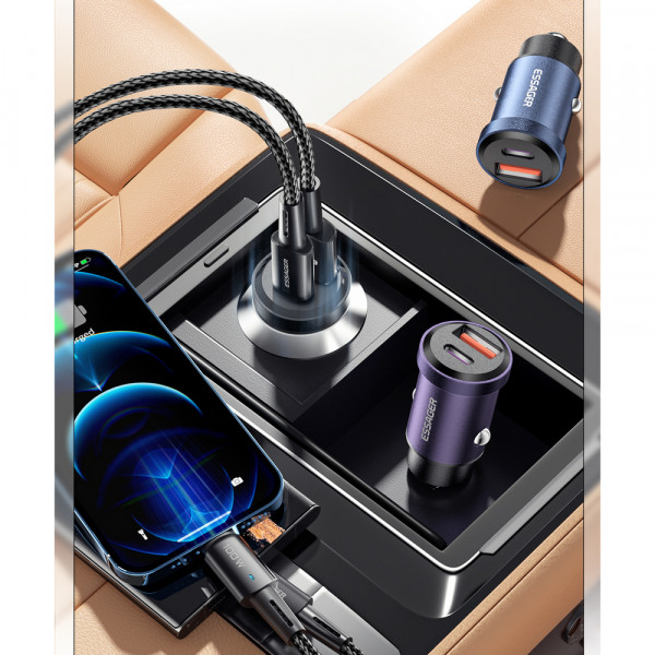 Фото - Автомобільний зарядний пристрій Essager Gyroscope Mini 45W Car Charger USB-A + Type-C Blue (ECCAC45-TL03-Z)