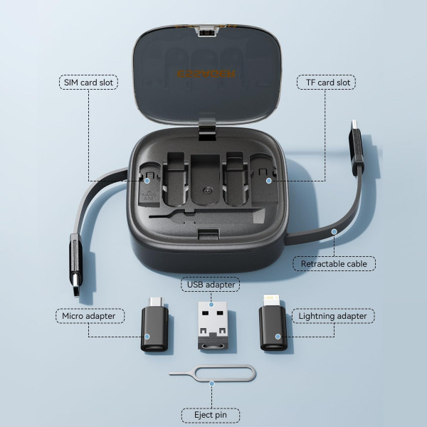 Фото - Перехідник Essager Jicheng Multifunctional Retractable Cable Organizer Box Black (ECJHZ-JC01-P)