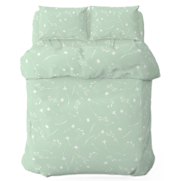 Фото - Комплект постільної білизни Home Line ВОЛОШКИ бязь 143 x 215 см Щ140 нав. 50х70 Білі на зеленому (173305)