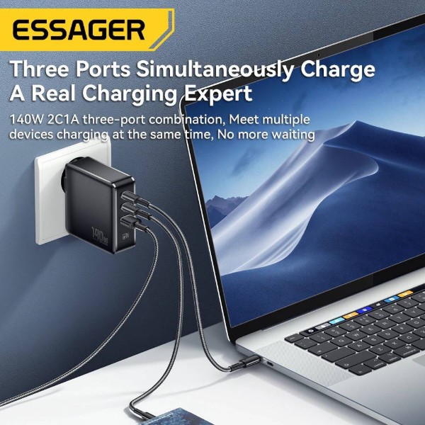 Фото - Сетевое зарядное устройство Essager Advance 140W GaN Travel Charger 2C+A EU (ECT2CA-ZCB01-Z)