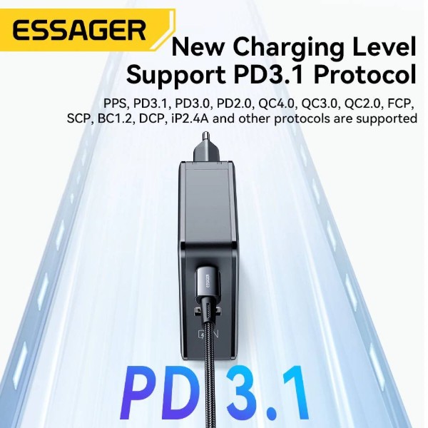 Фото - Сетевое зарядное устройство Essager Advance 140W GaN Travel Charger 2C+A EU (ECT2CA-ZCB01-Z)