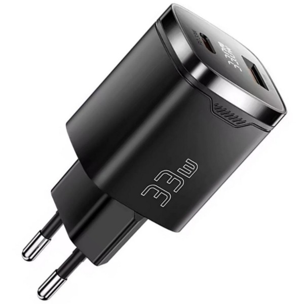 Фото - Мережевий зарядний пристрій Essager Gamet 33W GaN digital display A+C Black (ECT33W-GMB01-Z)