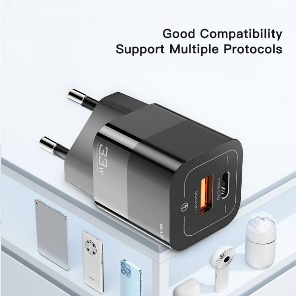 Фото - Мережевий зарядний пристрій Essager Square Brick 33W Gallium Nitride Travel Charger A+C  EU White (ECTCA-FZB02)
