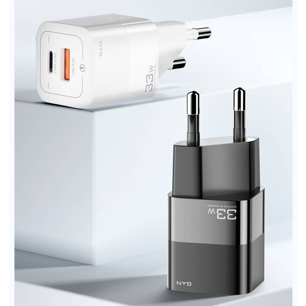 Фото - Мережевий зарядний пристрій Essager Square Brick 33W Gallium Nitride Travel Charger A+C  EU White (ECTCA-FZB02)
