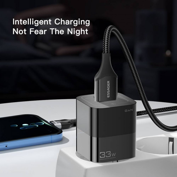 Фото - Мережевий зарядний пристрій Essager Square Brick 33W Gallium Nitride Travel Charger A+C  EU White (ECTCA-FZB02)