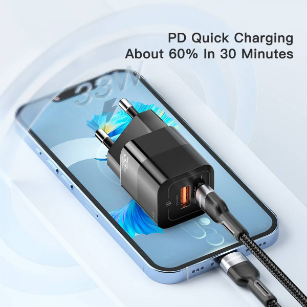 Фото - Мережевий зарядний пристрій Essager Square Brick 33W Gallium Nitride Travel Charger A+C  EU White (ECTCA-FZB02)