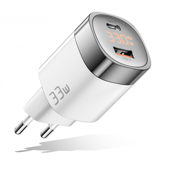 Фото - Мережевий зарядний пристрій Essager 33W GaN Digital Display Travel Charger A+C EU White (ECTCA-LYB02-Z)