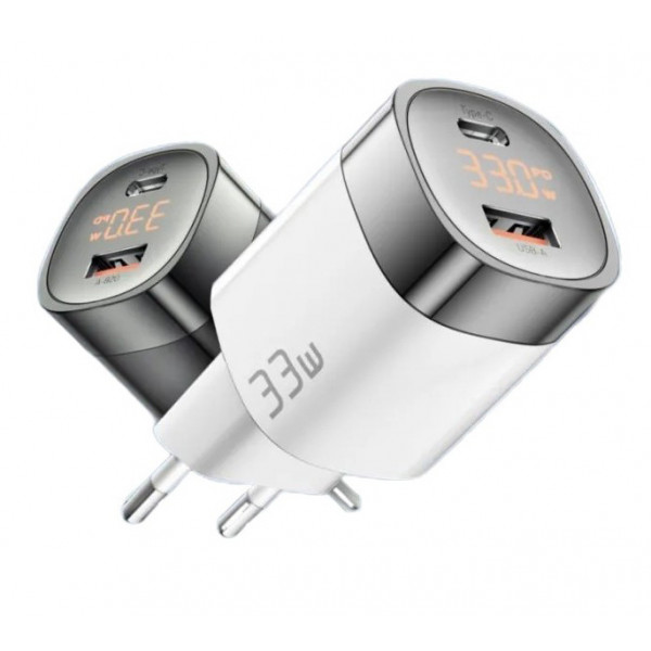 Фото - Мережевий зарядний пристрій Essager 33W GaN Digital Display Travel Charger A+C EU White (ECTCA-LYB02-Z)