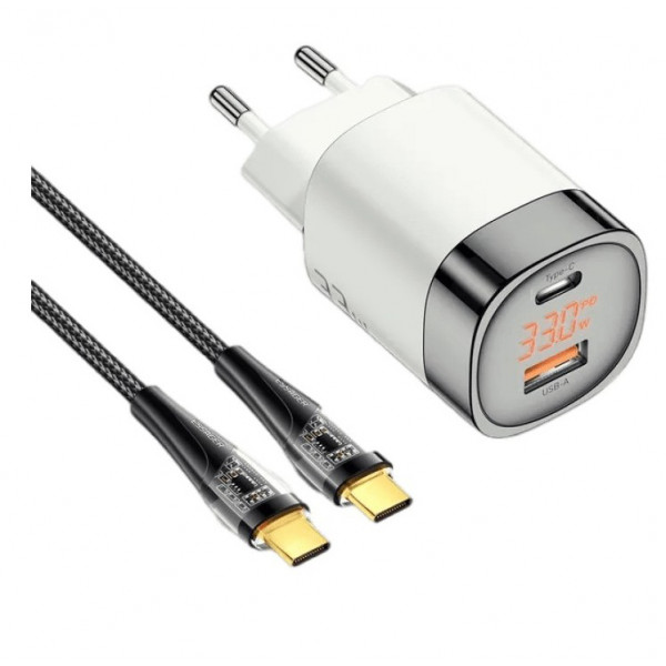 Фото - Мережевий зарядний пристрій Essager 33W GaN Digital Display Travel Charger A+C EU White (ECTCA-LYB02-Z)
