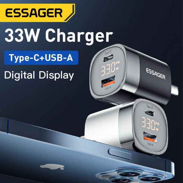Фото - Мережевий зарядний пристрій Essager 33W GaN Digital Display Travel Charger A+C EU White (ECTCA-LYB02-Z)