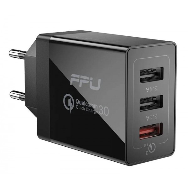Фото - Сетевое зарядное устройство Essager Fangbo QC3.0 3U (QC+Dual 2.4A) Charging Head EU Black (ECTQC3-FBB01)