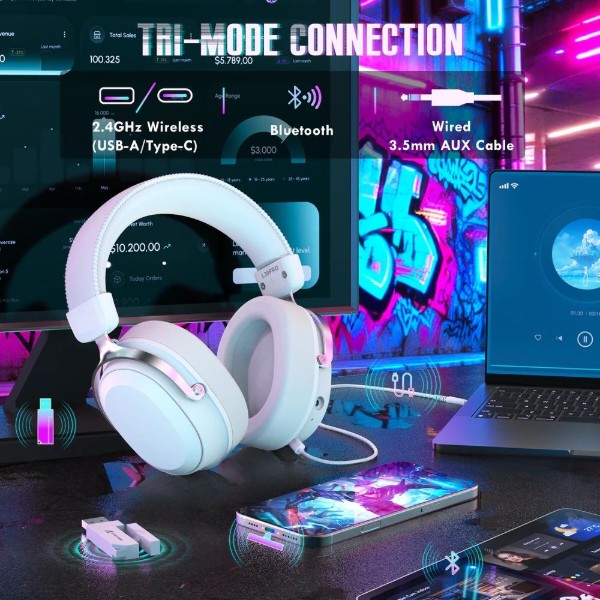 Фото - Гарнітура бездротова ігрова Attack Shark L30PRO Wireless, 2.4GHz/Bluetooth/3.5mm AUX/AUX-to-Type-C, White (L30PROW_AS)
