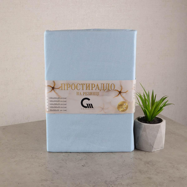 Фото - Простынь односпальная GM Textile на резинке голубая 120х200х20