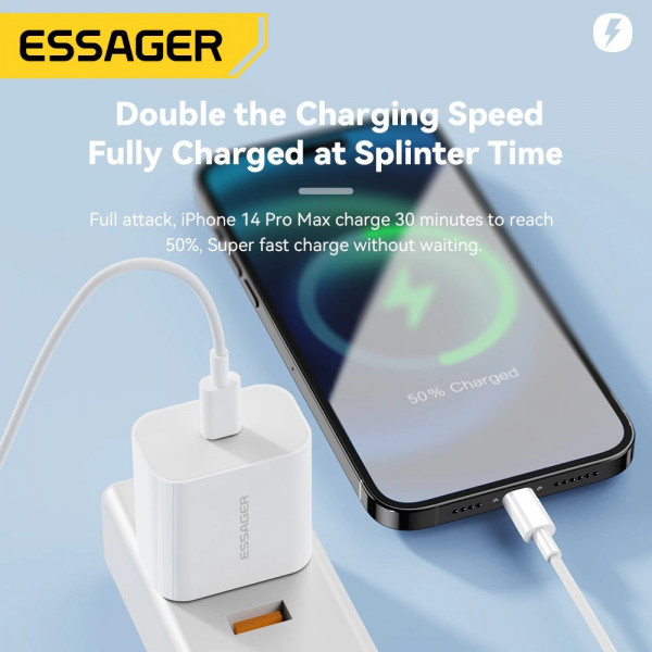 Фото - Мережевий зарядний пристрій Essager Vanjane Travel Phone Charger Set PD20W with PD 20 Type C to Lightning EU (EFJB02-XBL02-T)