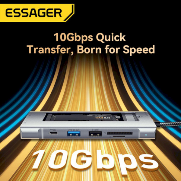 Фото - Хаб USB Essager QK The Universe 8 in 1 Laptop USB C HUB Grey (EHB08-QK0G-Z)