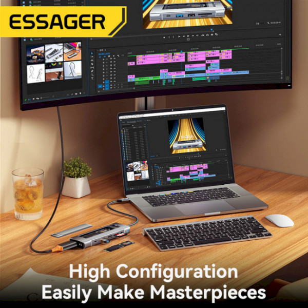 Фото - Хаб USB Essager QK The Universe 8 in 1 Laptop USB C HUB Grey (EHB08-QK0G-Z)