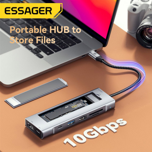 Фото - Хаб USB Essager QK The Universe 8 in 1 Laptop USB C HUB Grey (EHB08-QK0G-Z)