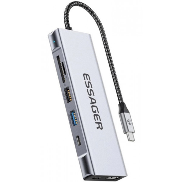 Фото - Хаб USB Essager QK The Universe 8 in 1 Laptop USB C HUB Grey (EHB08-QK0G-Z)