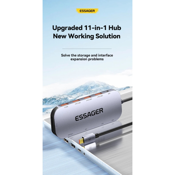 Фото - Хаб USB Essager 11in1 USB3.2 Gen USB 2.0 HDMI VGA Type-c RJ45 SD TF (EHB11-FQ0G-Z)