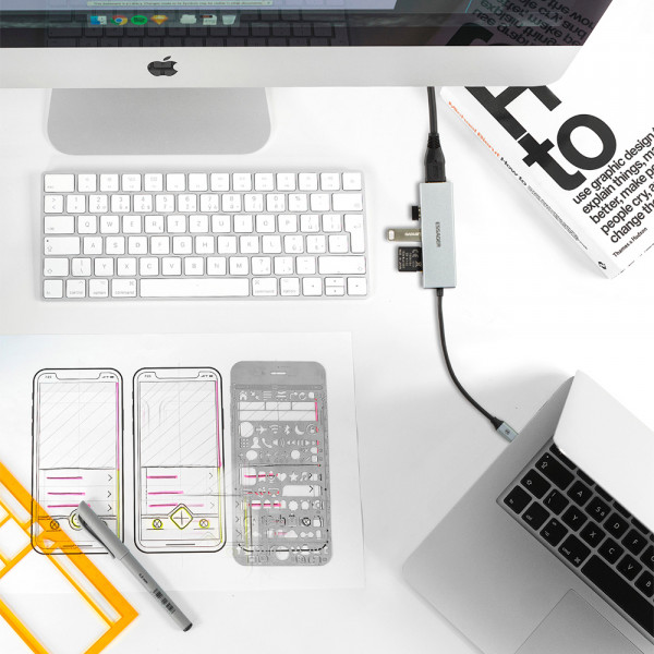 Фото - Хаб USB Baseus Essager Fanghe 5 in1 USB-C port (EHBC05-FH0G-P)