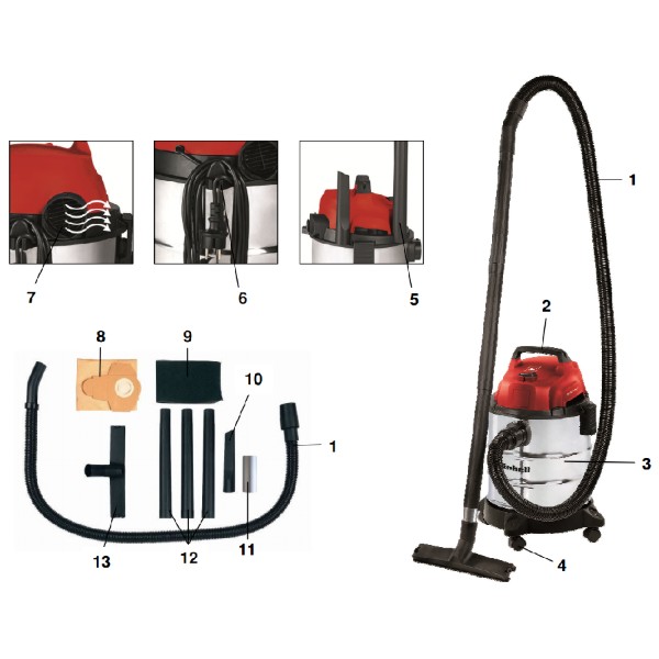 Фото - Пилосос для сухого прибирання з контейнером і мішком Einhell TC-VC 1820 S (2342167)