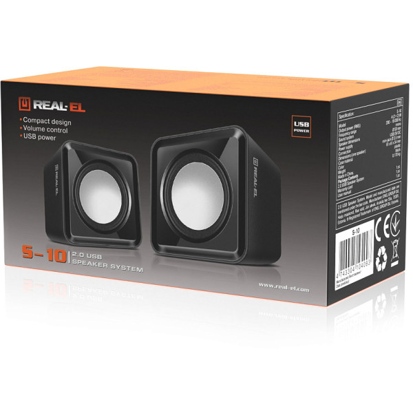 Фото - Комп'ютерна акустика компактна 2.0 REAL-EL S-10 Black (EL121100020)