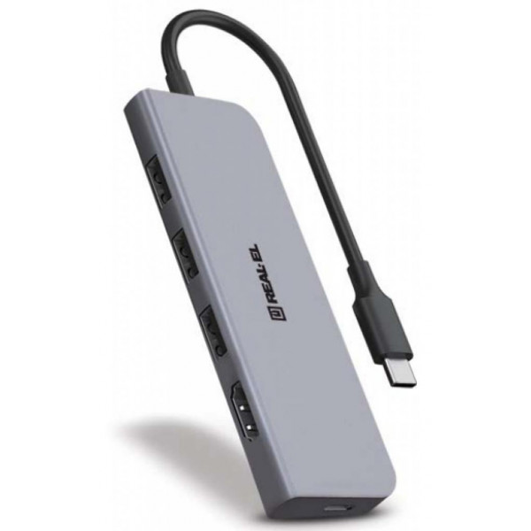 Фото - Хаб USB REAL-EL CQ-700 Space Grey (EL123110002)