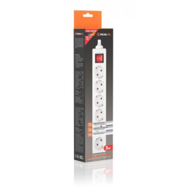 Фото - Мережевий фільтр REAL-EL RS-6 Protect M 5m White (EL122300035)
