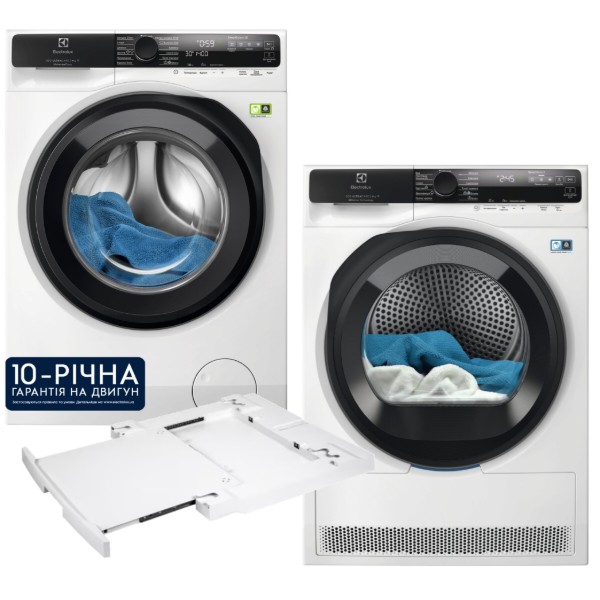 Фото - Комплект техніки Electrolux Сушильна машина + Пральна машина з фронтальним завантаженням + Комплект кріплень для встановлення в колону Electrolux EW8D595MUC + EW8F5492QU + E1WYHSK2