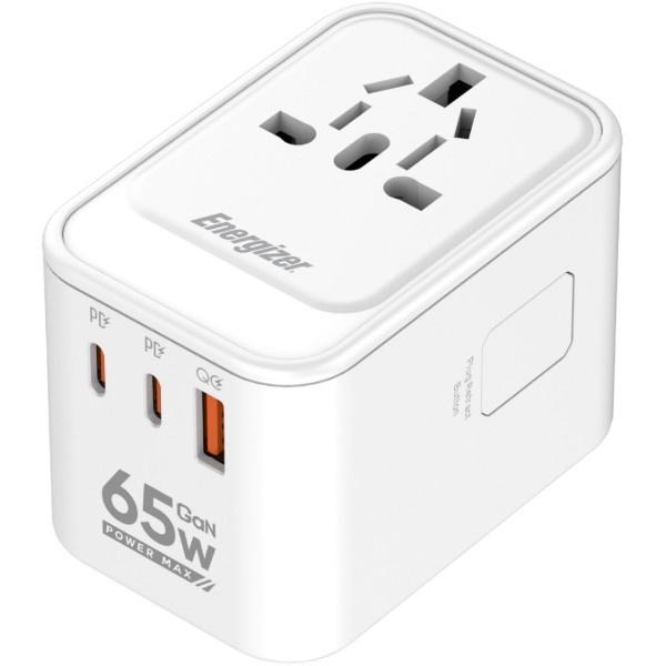 Фото - Сетевое зарядное устройство Energizer 3xUSB 65W GaN (2хUSB-C+USB-A) PD3.0/QC3.0, universal plugs US/EU/AU/UK (ETC650)